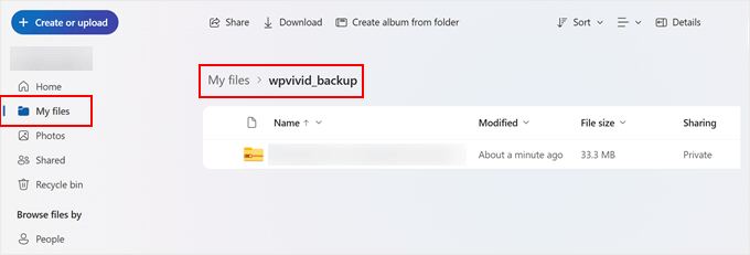 Viewing a WPvivid backup file in OneDrive