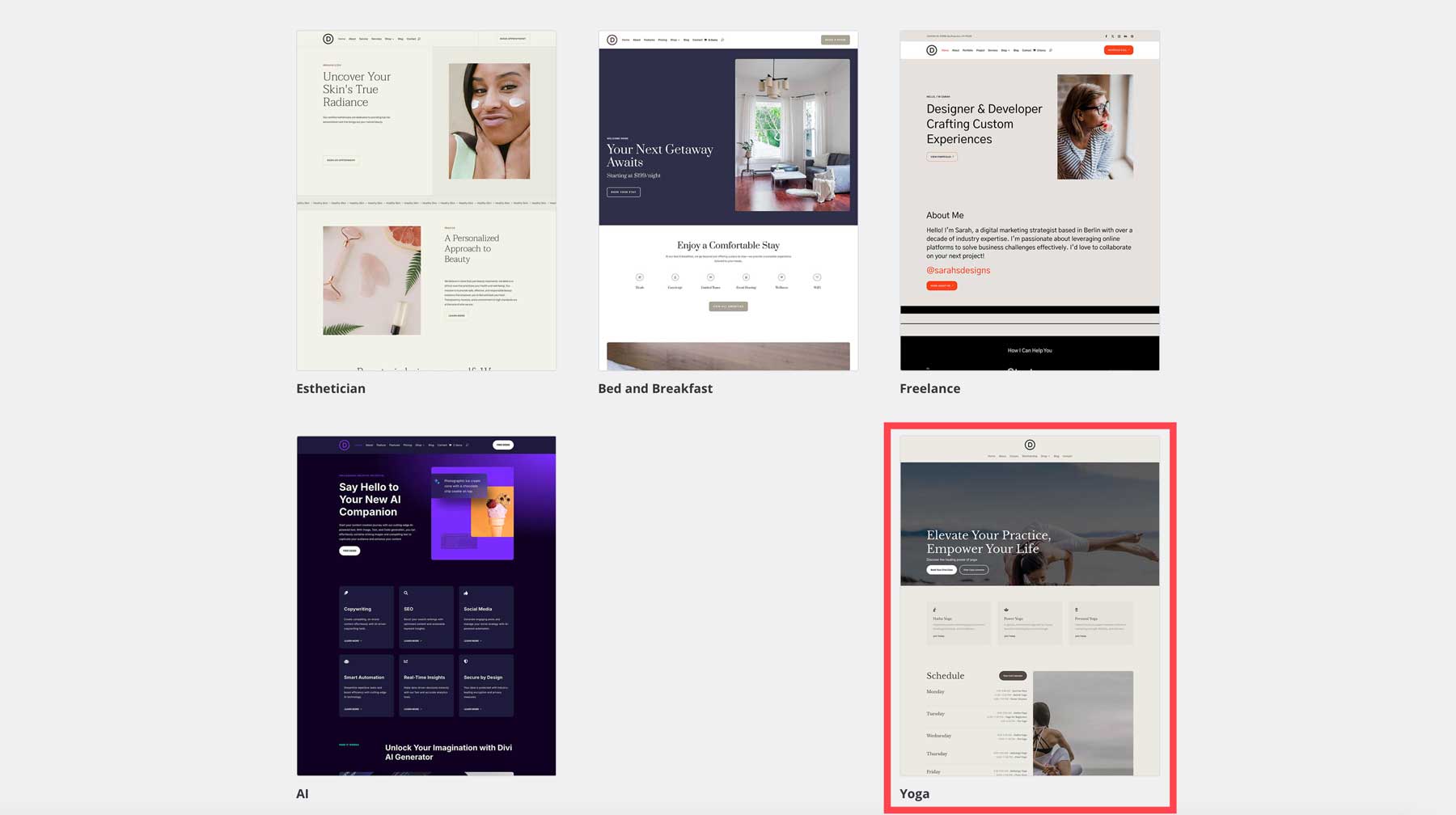 Yoga starter site for Divi