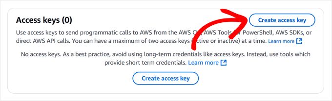 Creating access keys for Amazon S3