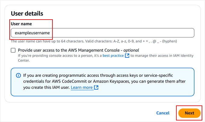 Naming your Amazon S3 username