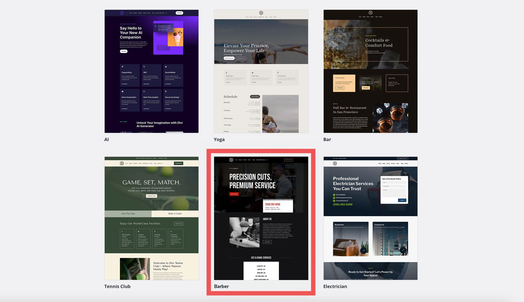 Barber starter site for Divi