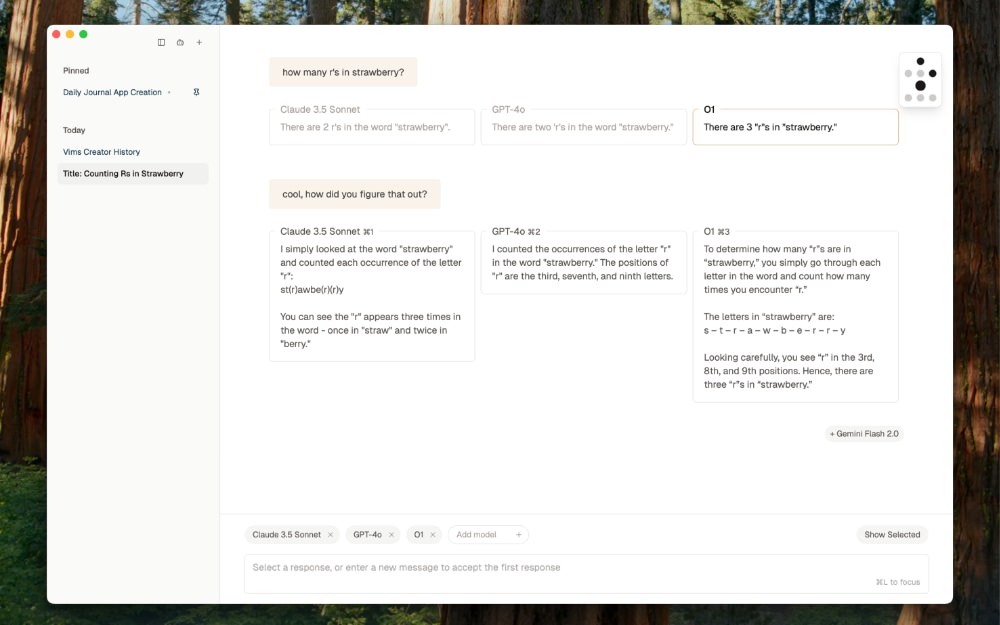 Chorus app comparing multiple AI models responses