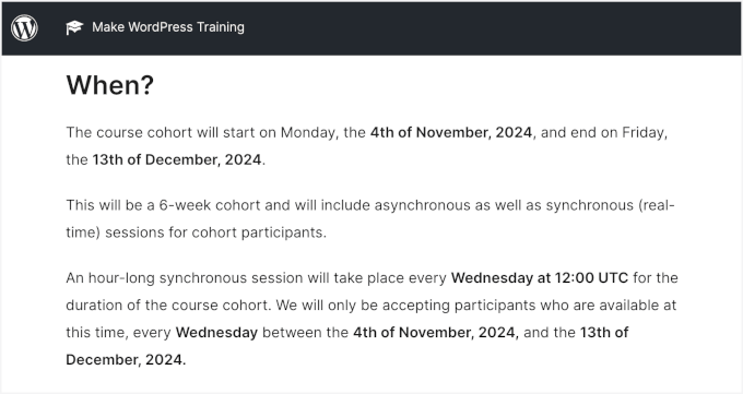 Cohort-based group learning example