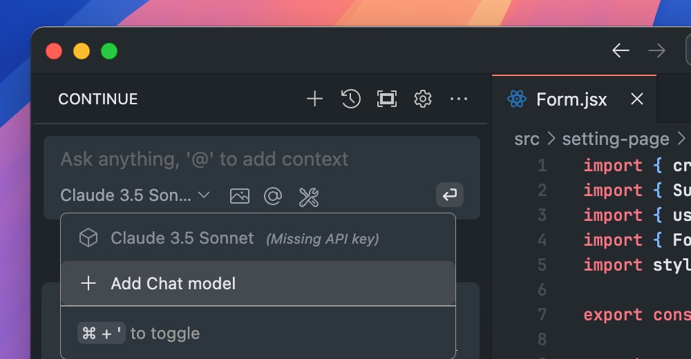 Adding chat model in Continue.dev