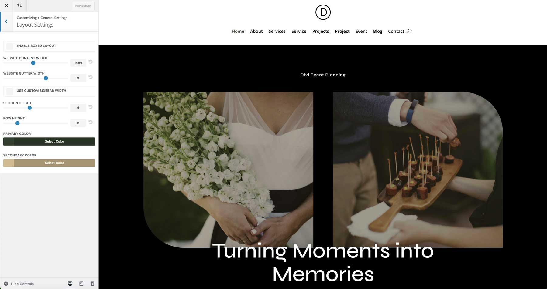 Event planner starter site for Divi