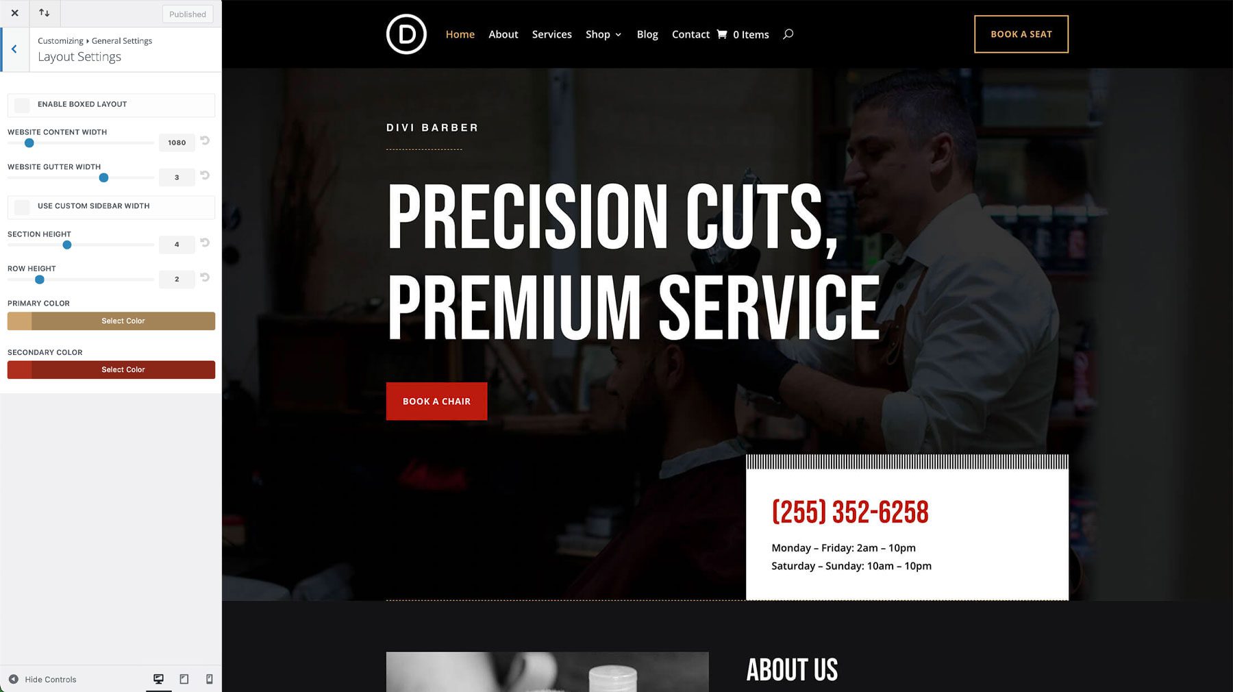 Barber starter site for Divi