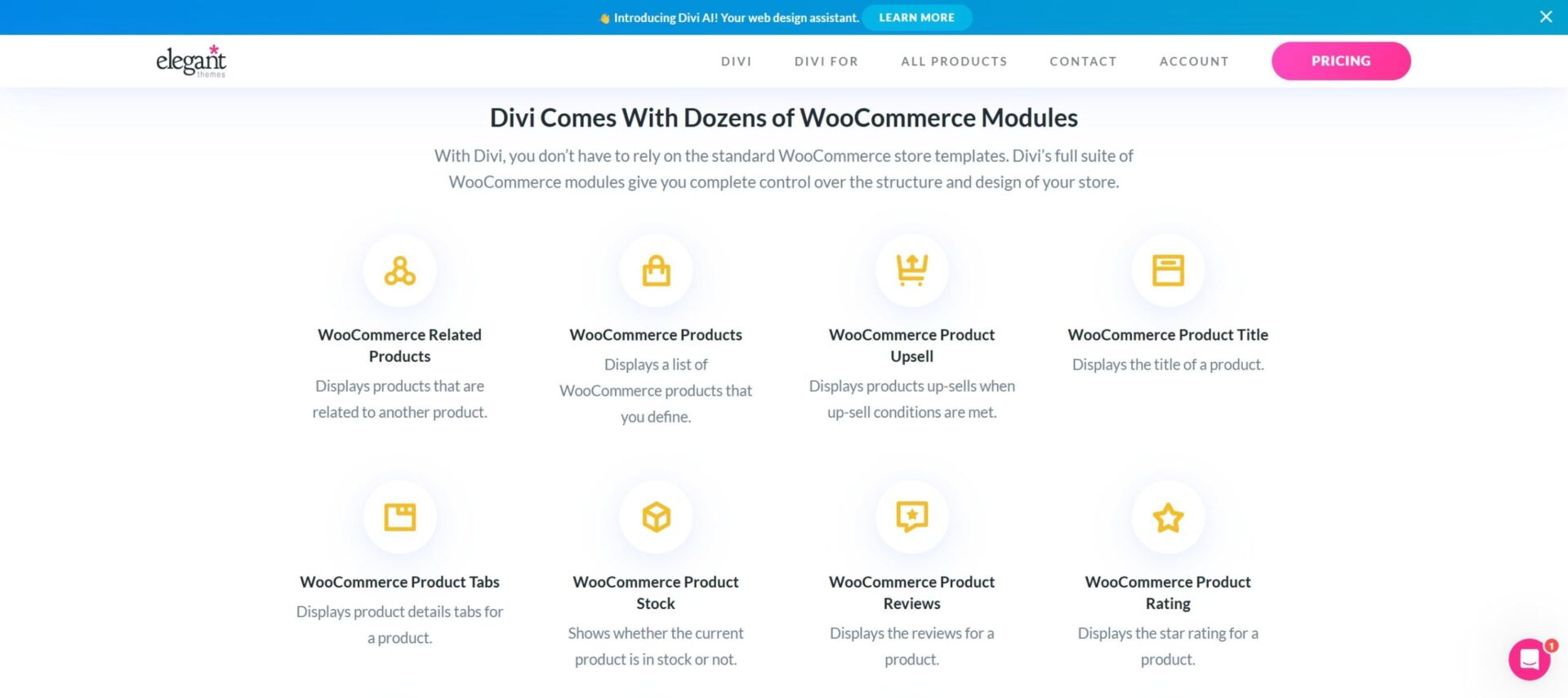 divi woocommerce elements