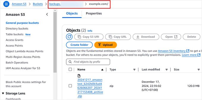 Viewing your Amazon S3 backup that was made with Duplicator