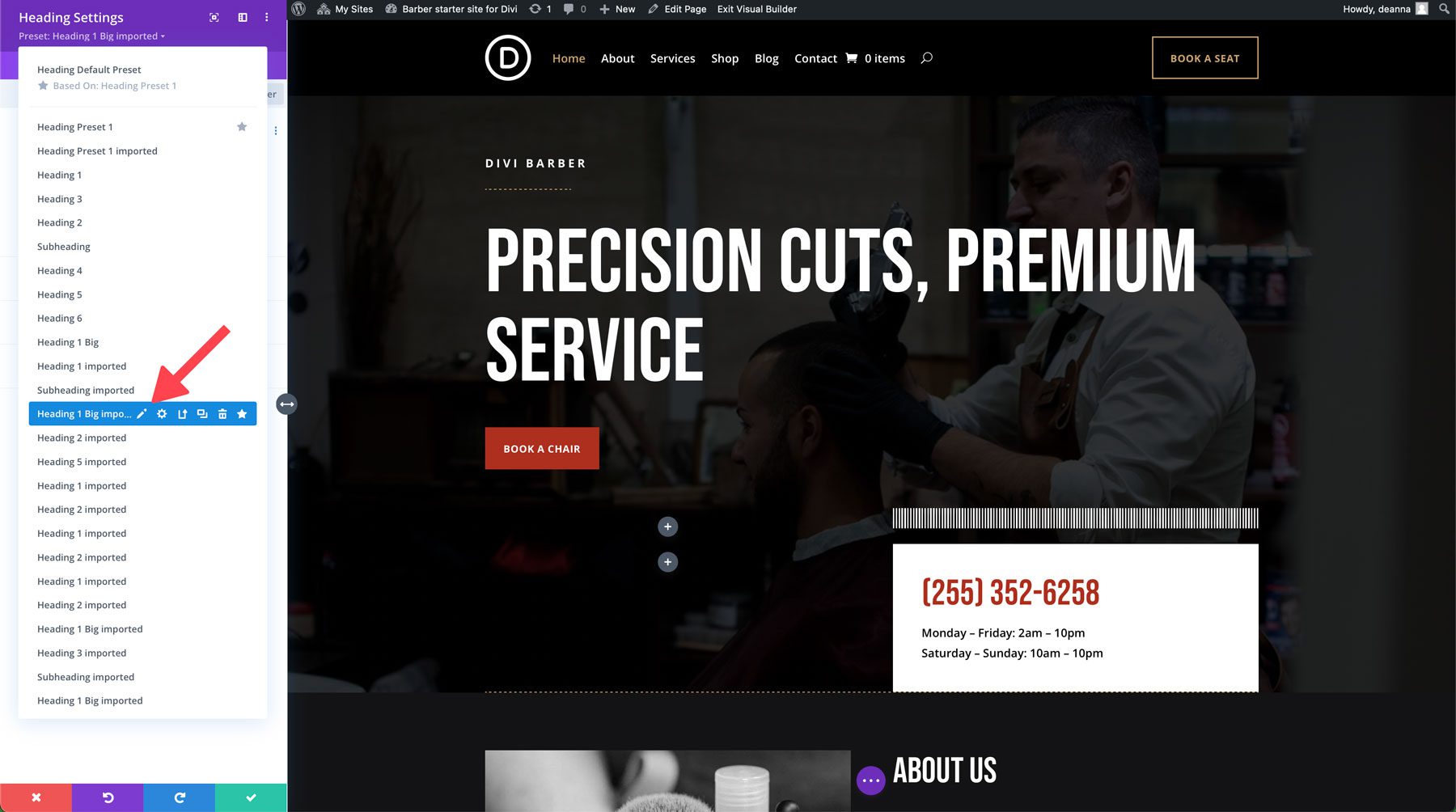 Barber starter site for Divi