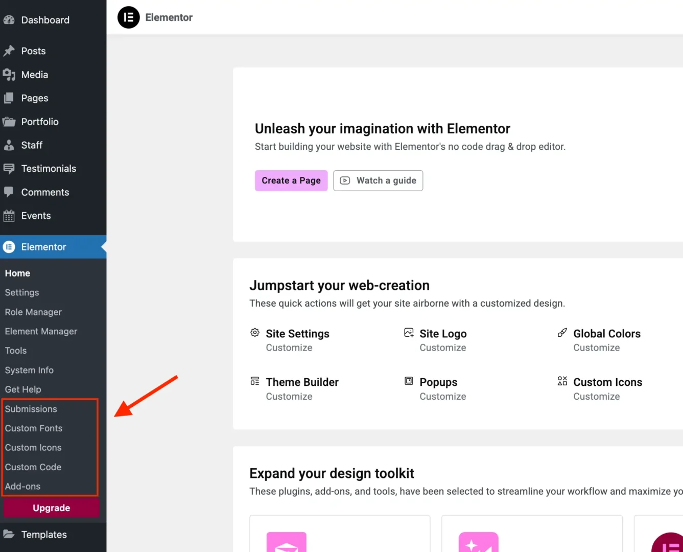 Elementor extra pages