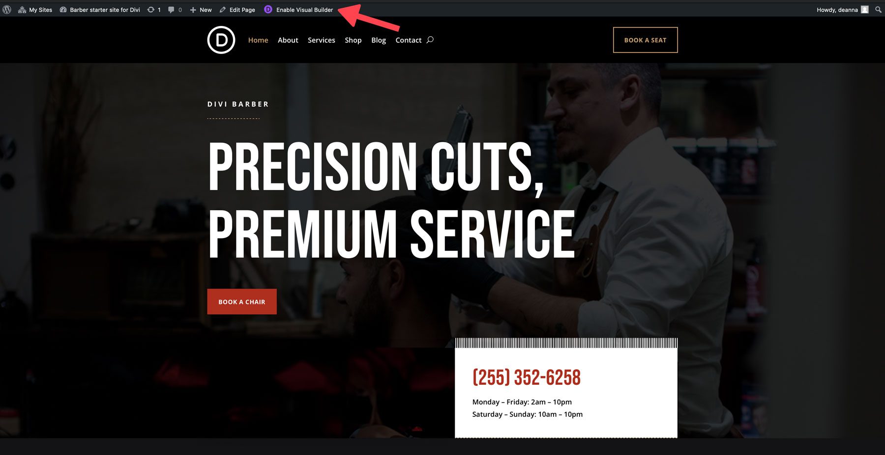 Barber starter site for Divi