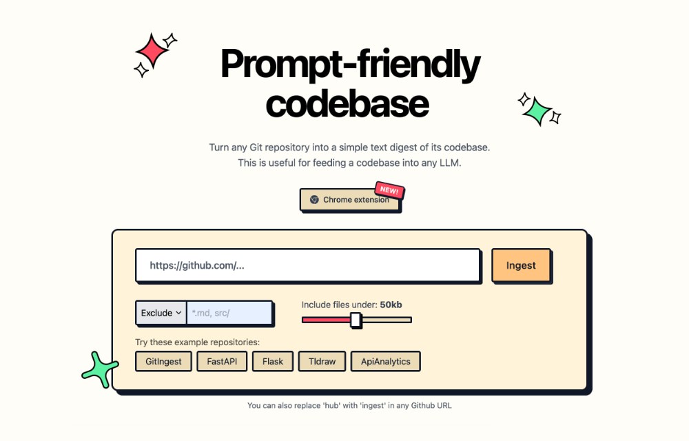 Gitingest tool interface summarizing a Git repository