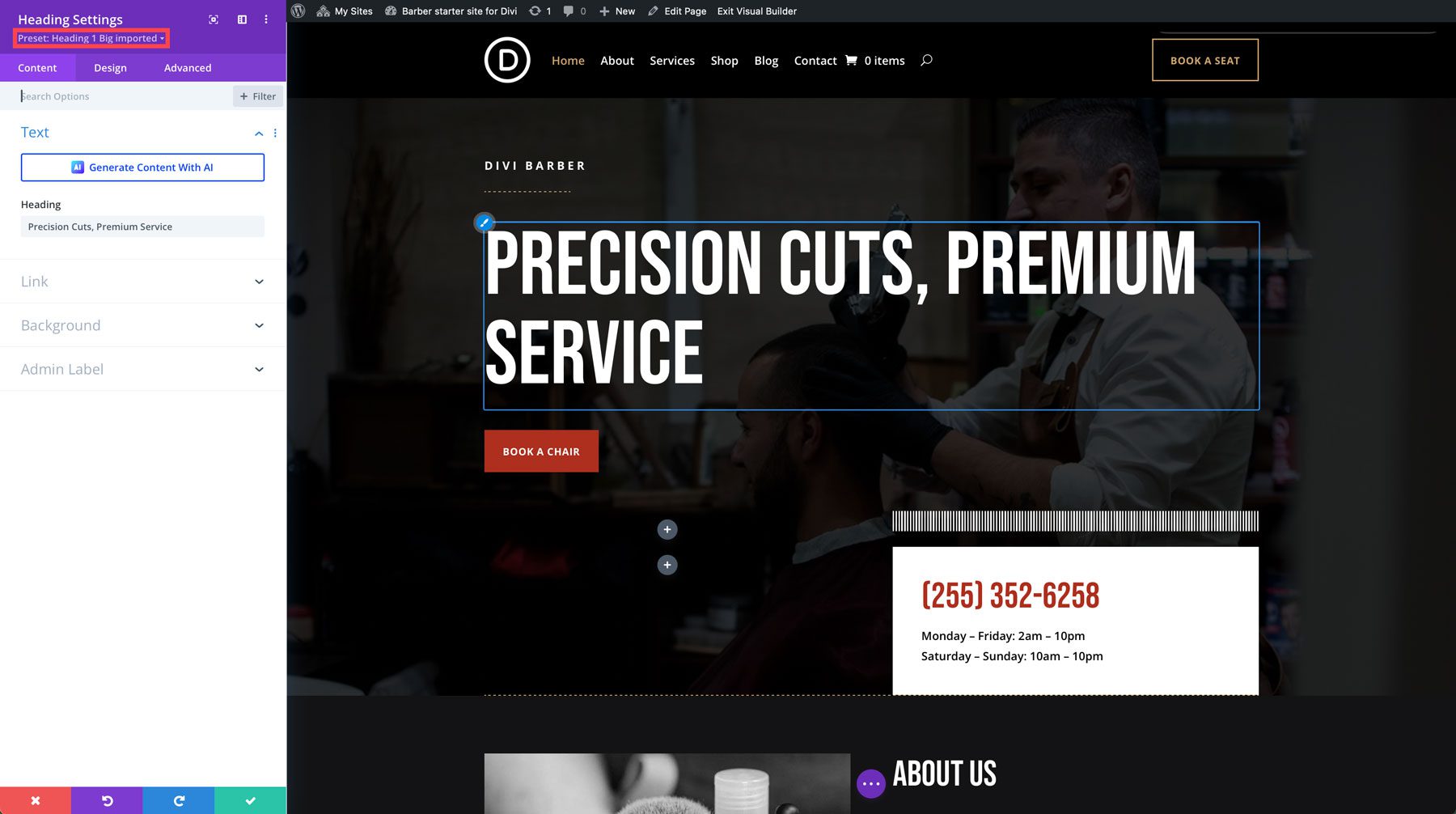 Barber starter site for Divi