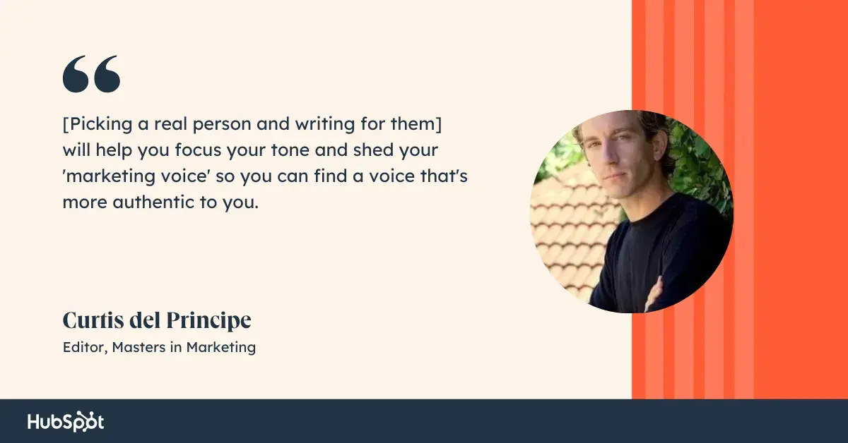 a quote on how to be a better blogger from hubspot blogger curtis del principe