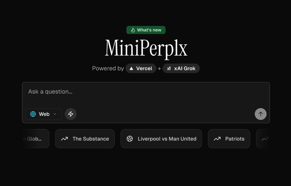 MiniPerplx AI-powered search engine interface