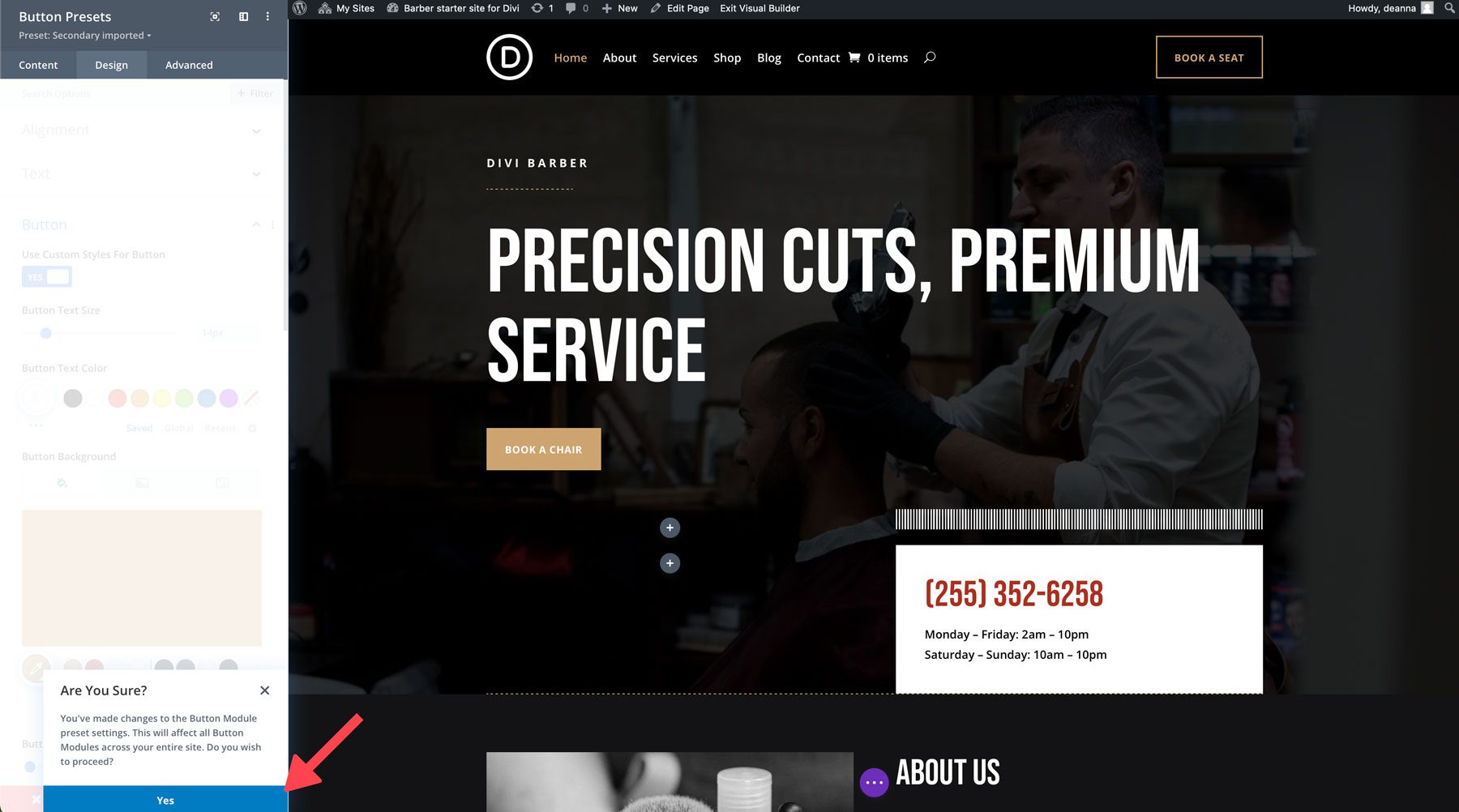 Barber starter site for Divi