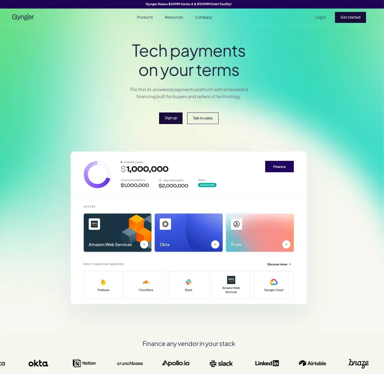 saas landing page examples we love: gynger