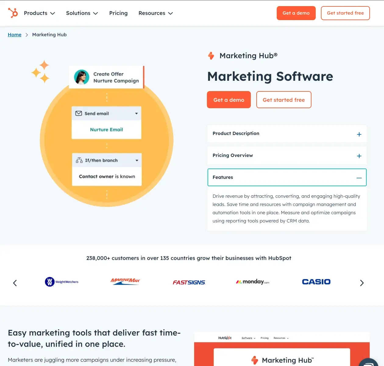 saas landing page examples we love: hubspot marketing hub