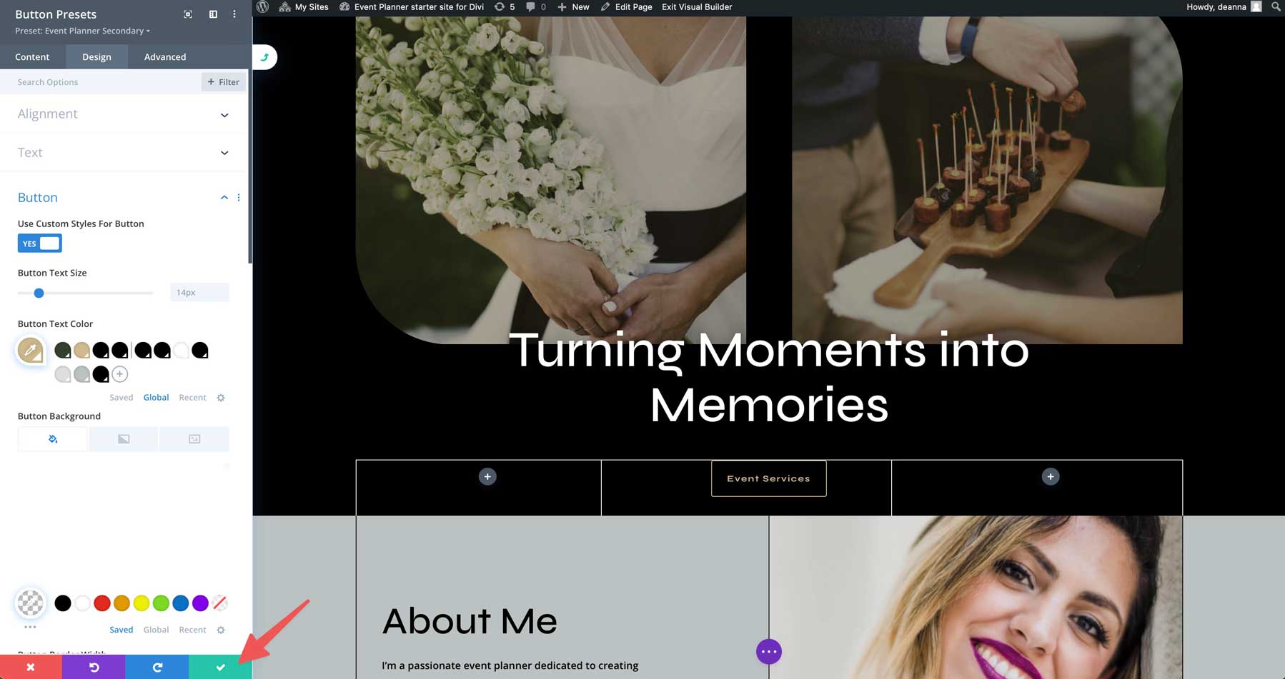 Event planner starter site for Divi