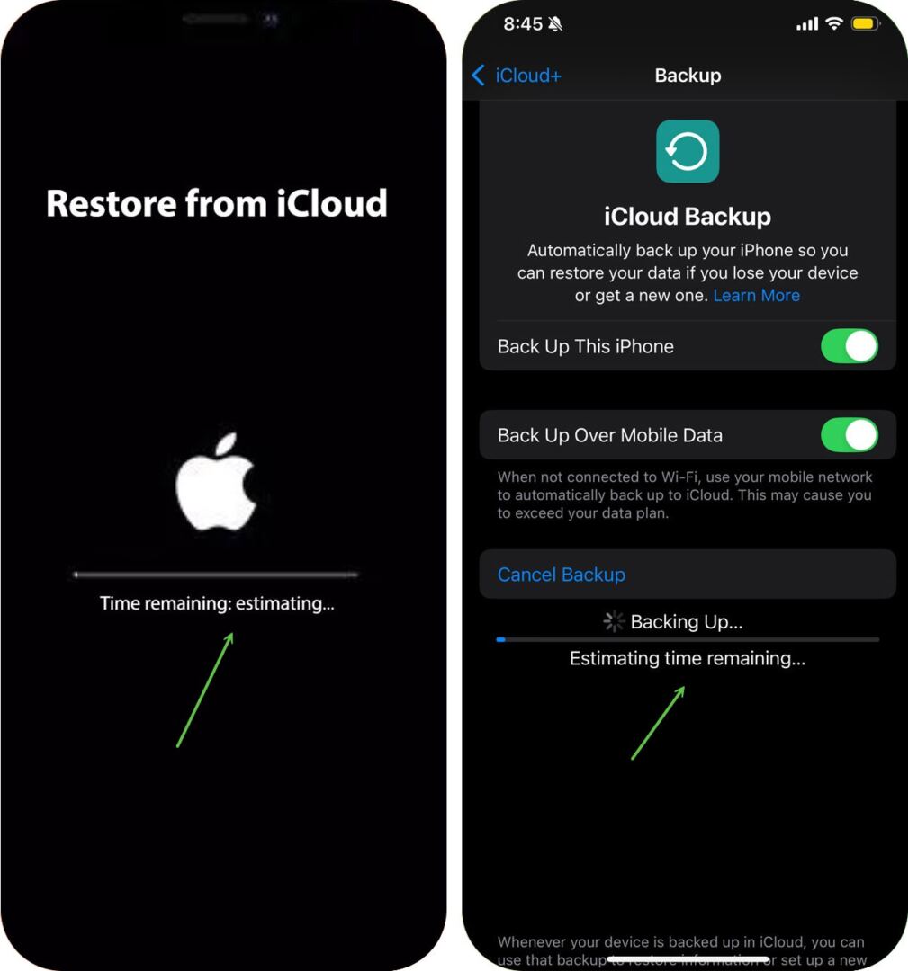 iCloud backup stuck on estimating time remaining