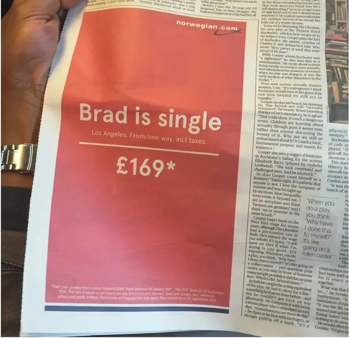 traditional marketing vs digital marketing, norwegian airlines print ad