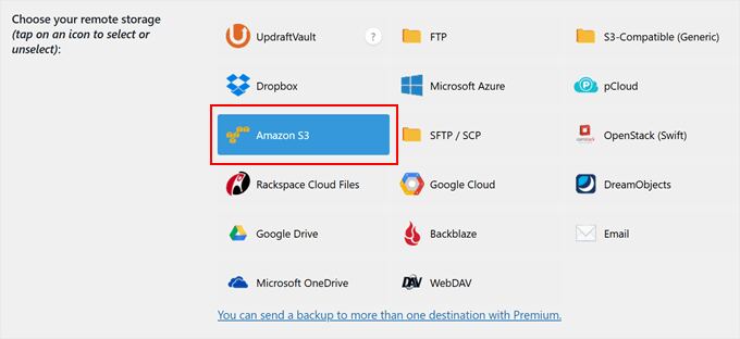 Choosing Amazon S3 as a remote storage in UpdraftPlus