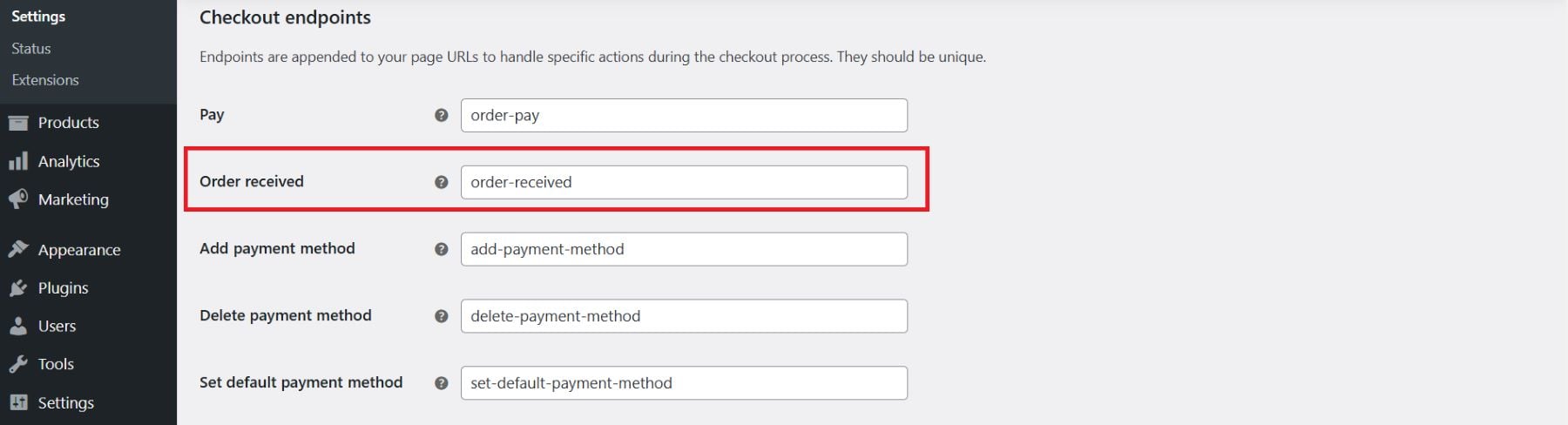 woocommerce checkout endpoints