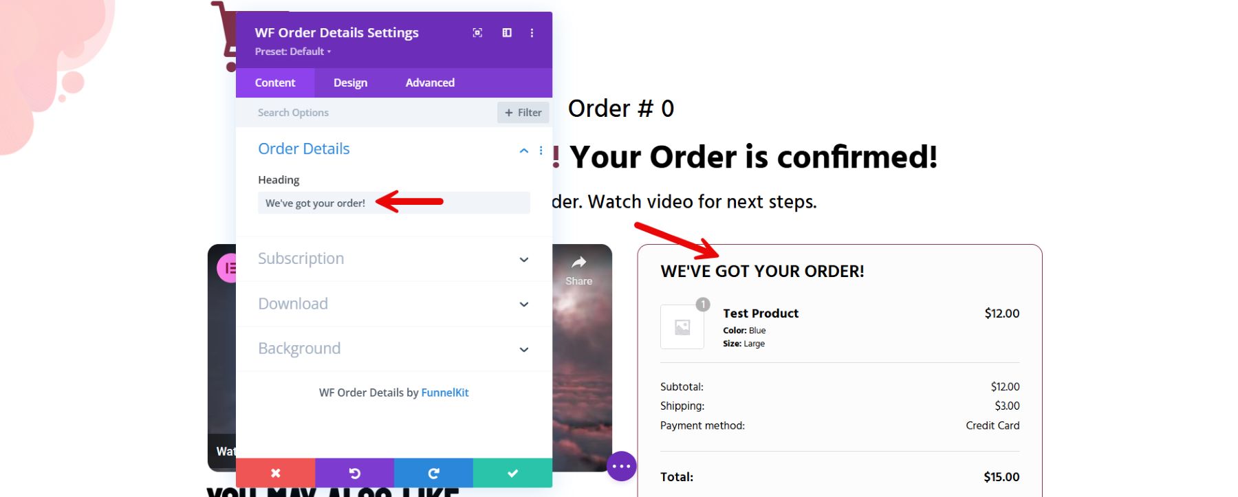 woocommerce order heading