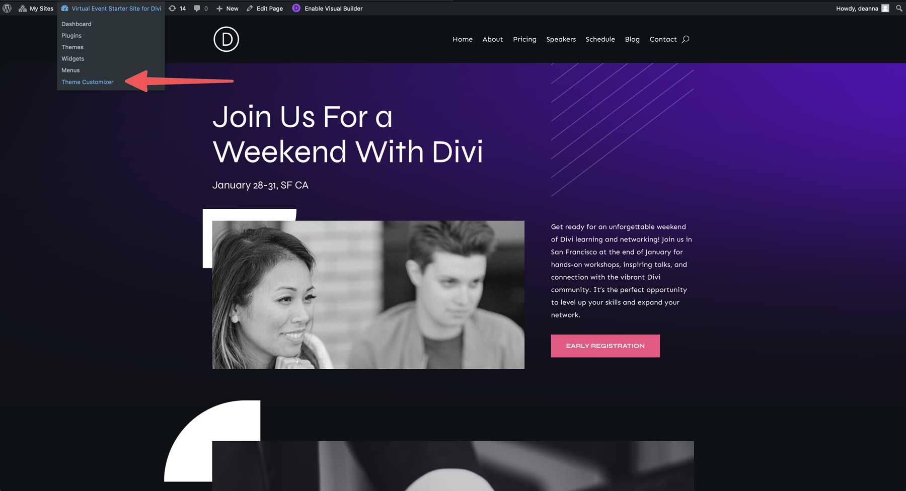 virtual event starter site for Divi