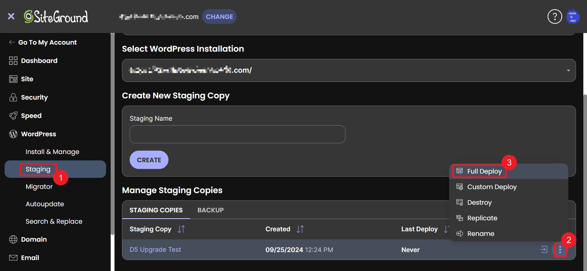 Siteground One-Click Deploy Staging Site to Live