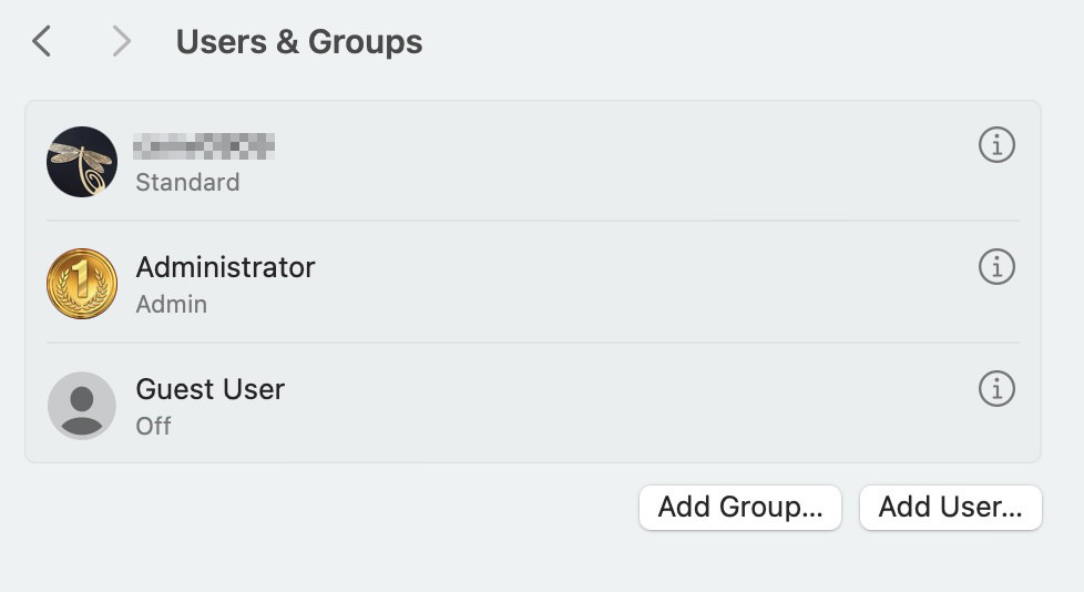 Add user option in macOS Users & Groups settings