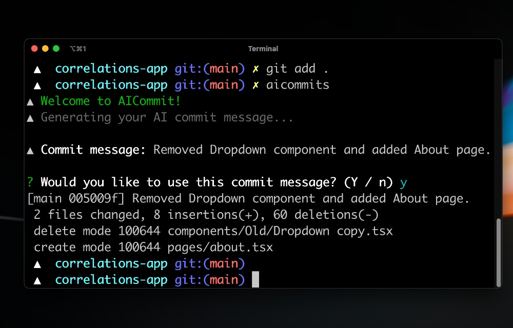 AI Commits CLI tool generating Git commit messages