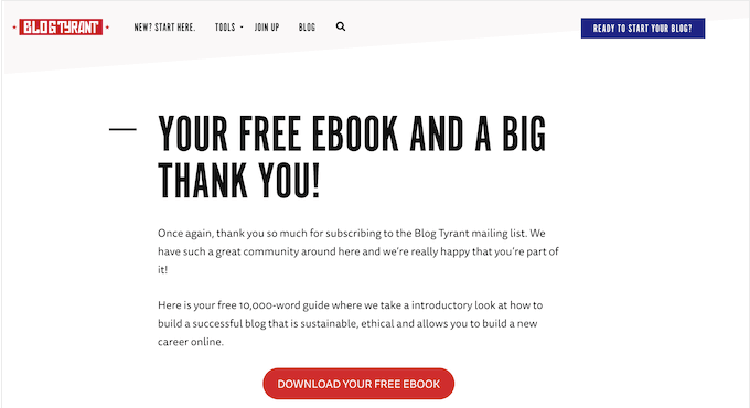 An example of an ebook lead magnet, published by Blog Tyrant