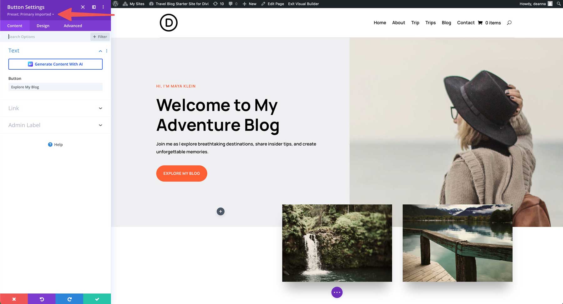 Travel Blog starter site for Divi