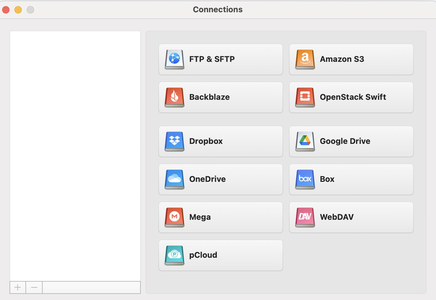 CloudMounter interface with Google Drive selected as the storage option