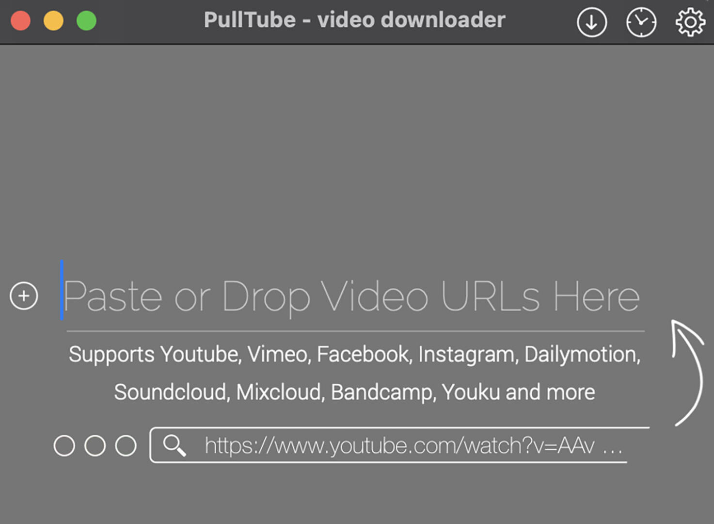 PullTube interface showing URL paste options