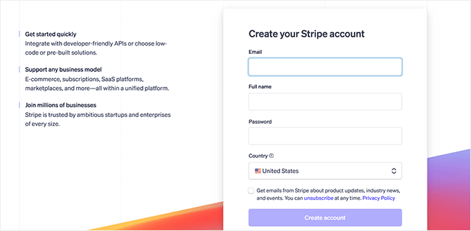 Create a Stripe account