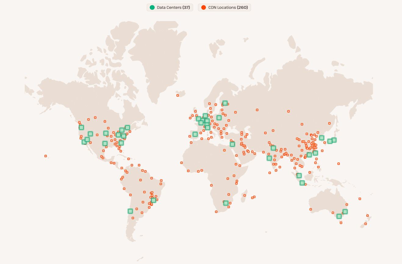 Kinsta's data centers and CDN locations.