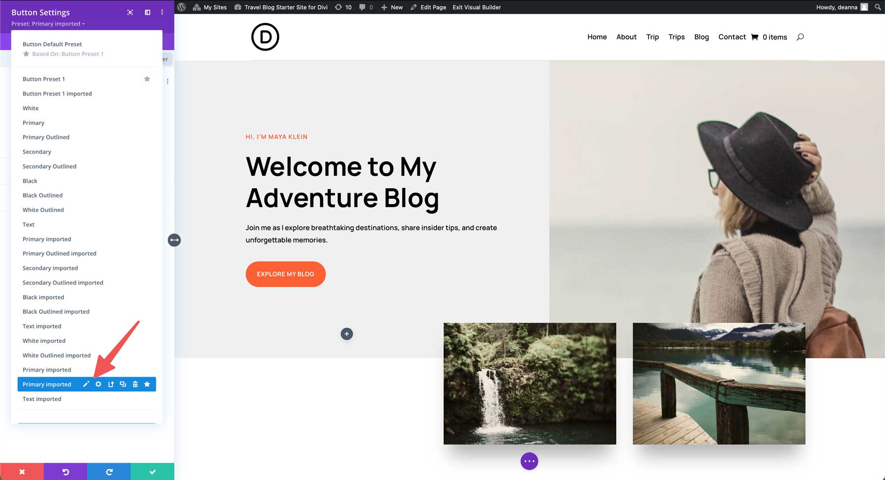 Travel Blog starter site for Divi