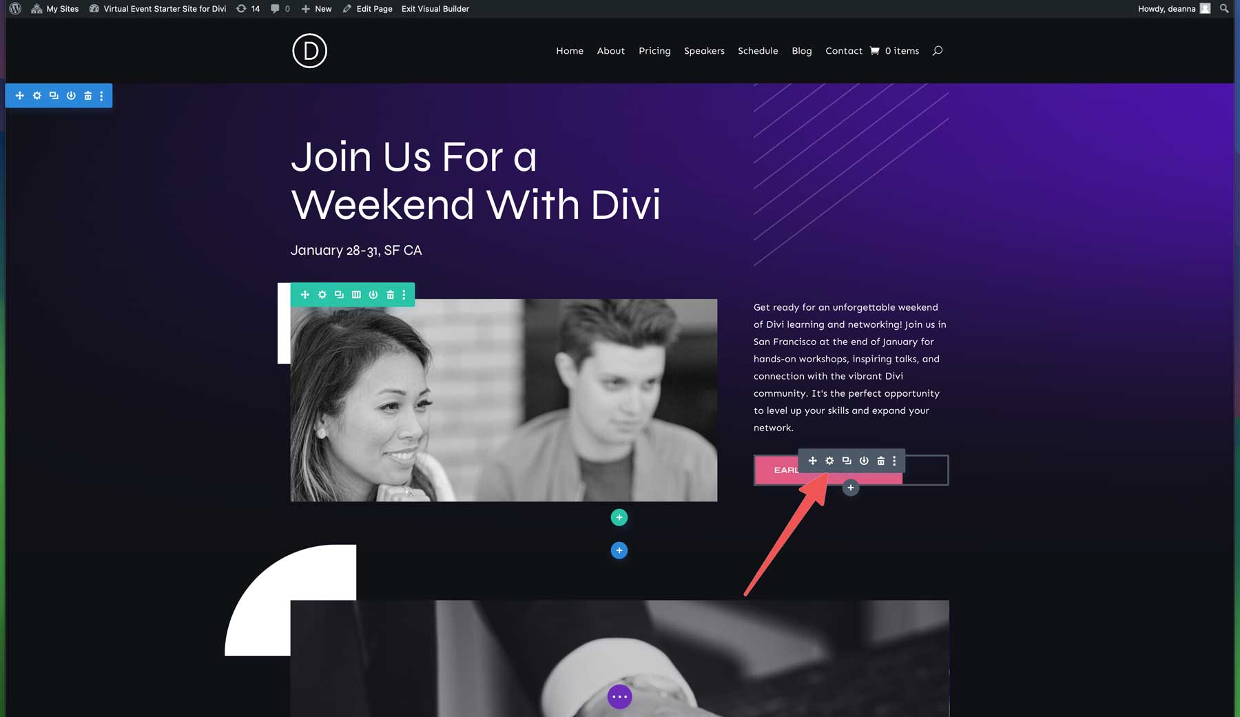 virtual event starter site for Divi