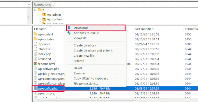 Download wp-config.php file to your computer for editing