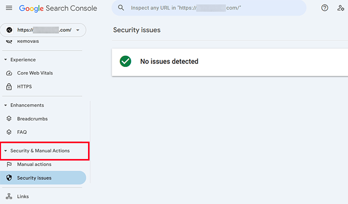 Google Search Console security and manual actions