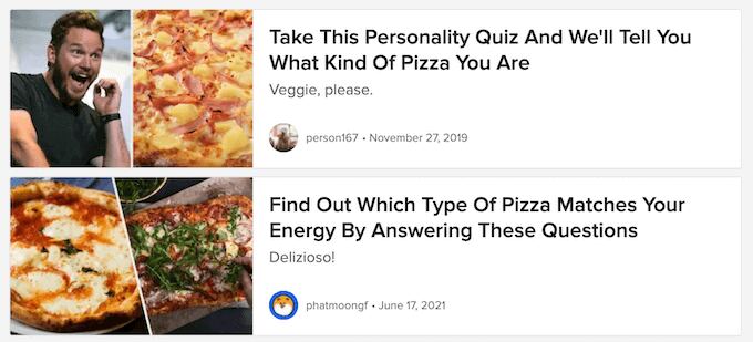 An example of an engaging online quiz, published on the BuzzFeed website