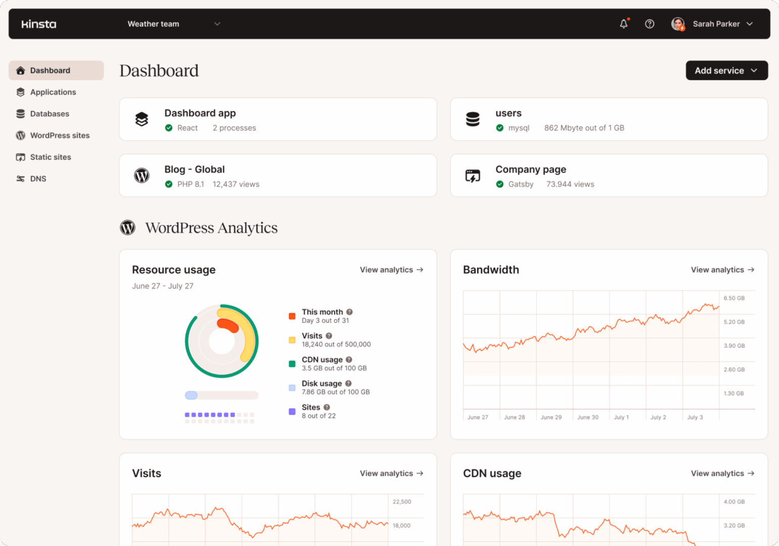 Screenshot showing the default landing page in the MyKinsta dashboard.