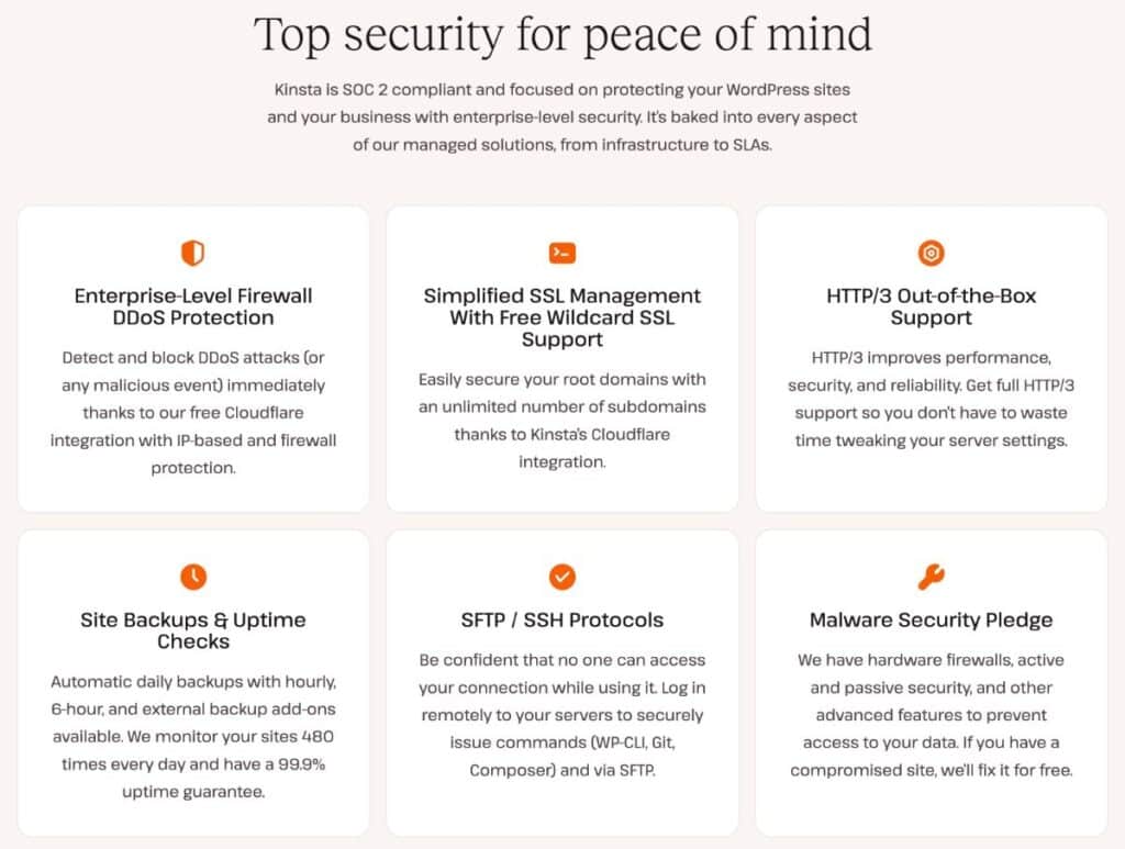 A graphic showing Kinsta's various security features