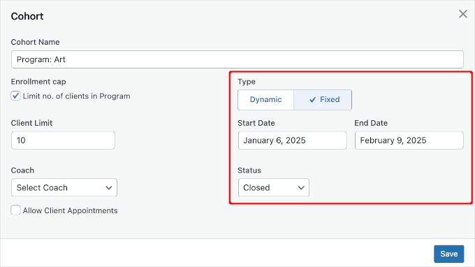 Configuring cohort type