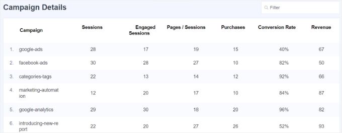 Campaign details in MonsterInsights