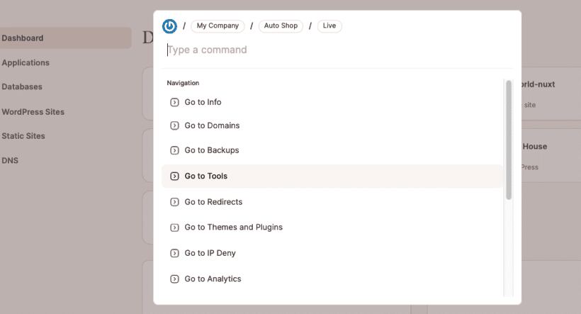 Command dialog for omni-search navigation.