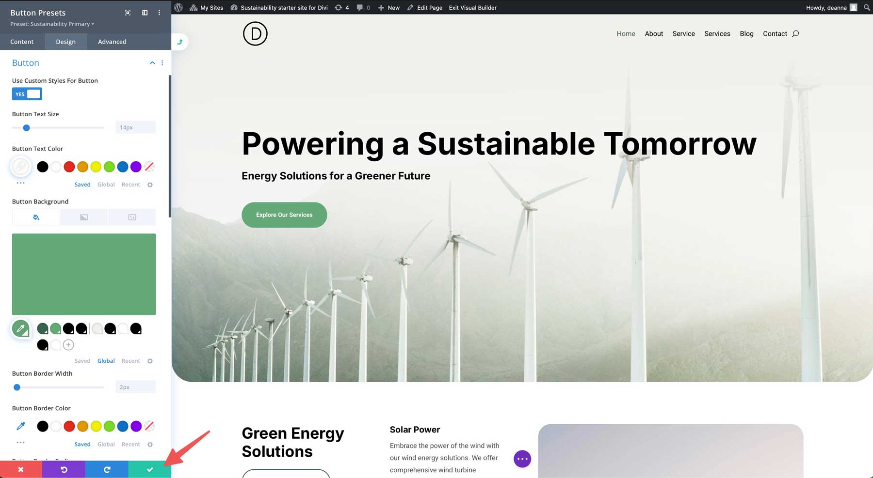 Sustainability starter site for Divi