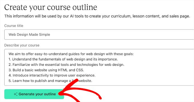 Generating a course outline using AI